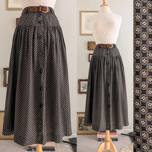 80s Black Floral High Waist Vintage Maxi Skirt